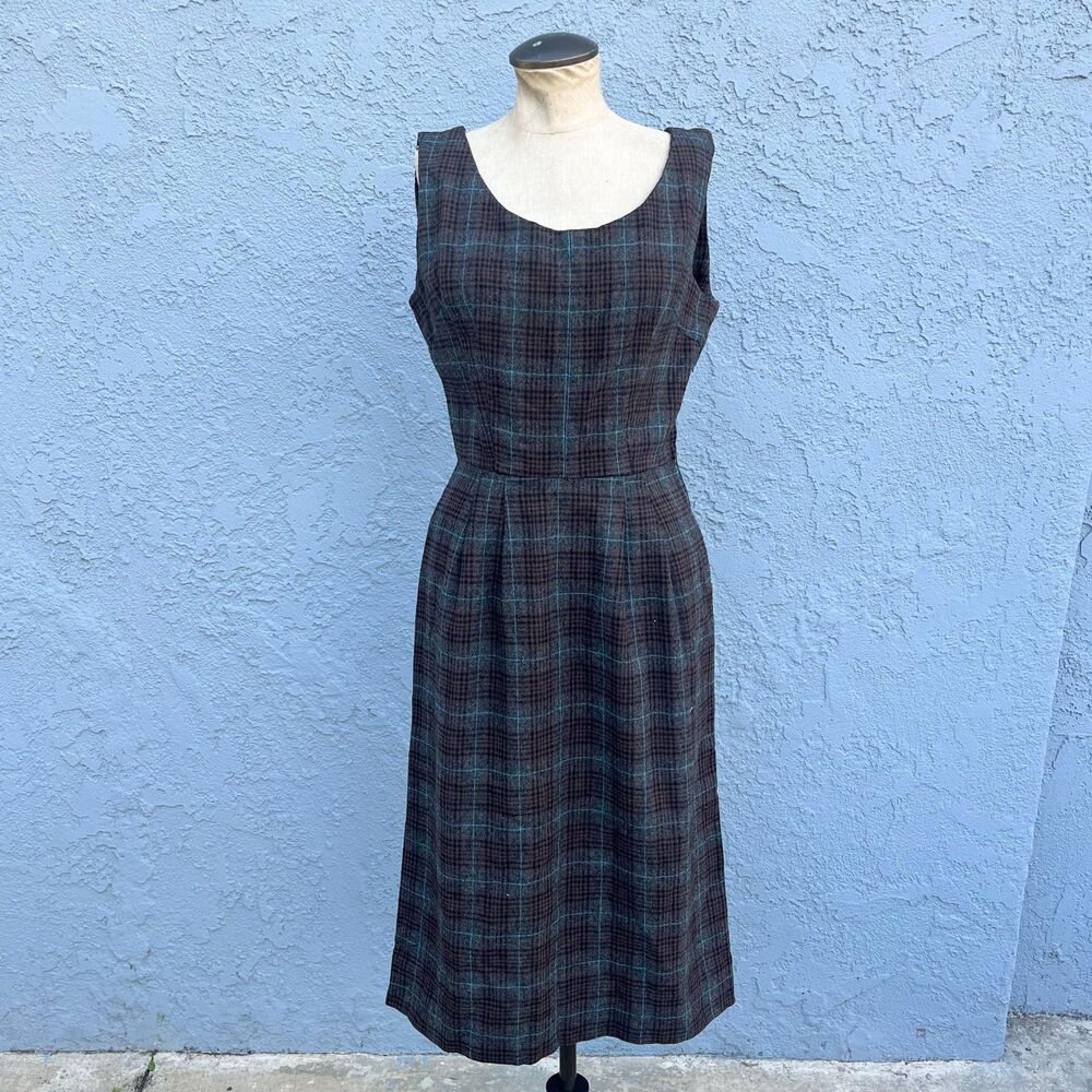 Vintage 60s Plaid Dress S/M  Plaid Twee Sheath